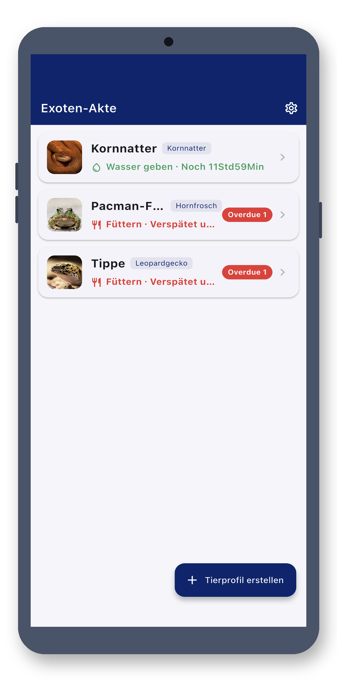 exotic_pet_log 01_home screenshot
