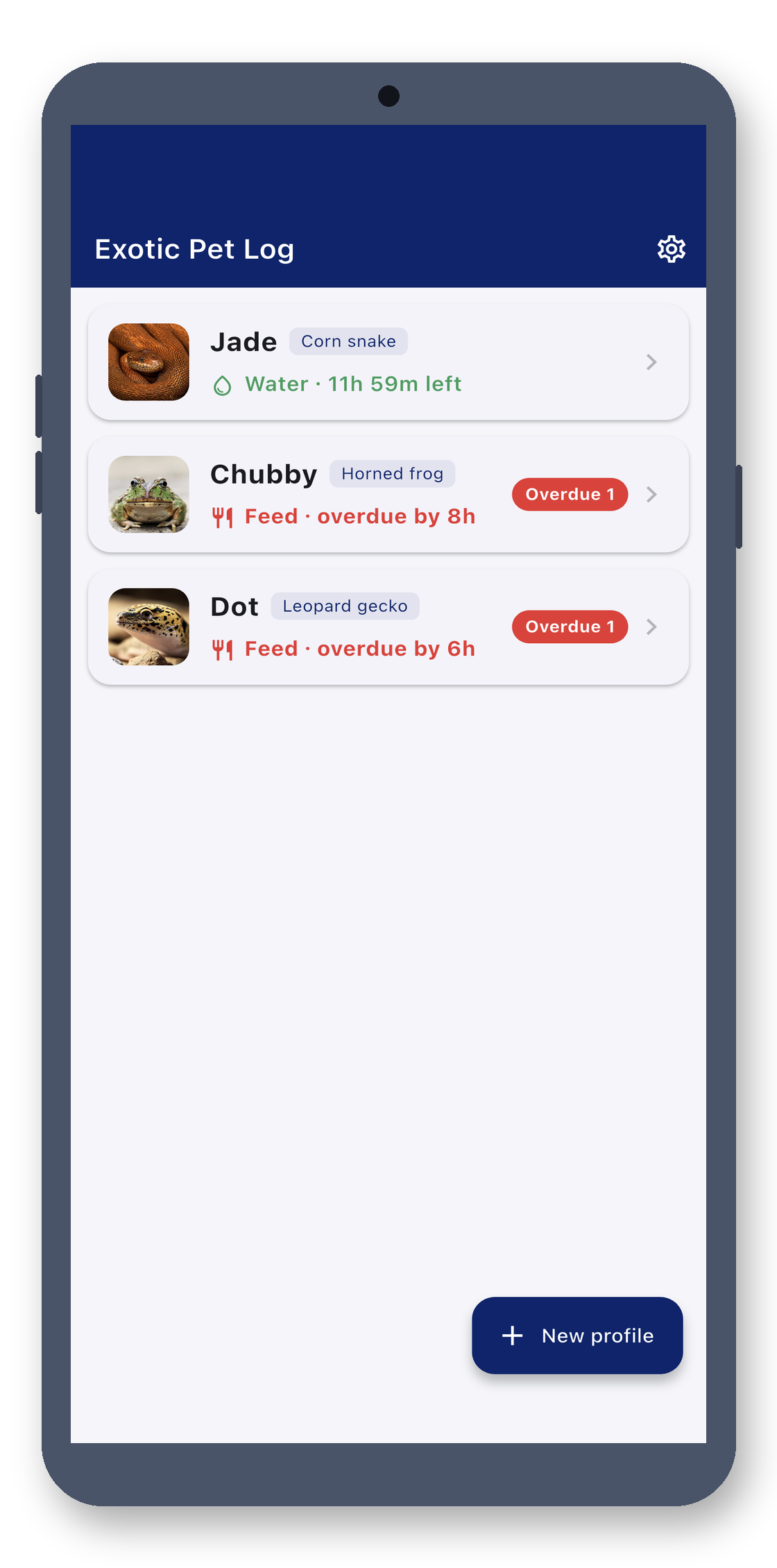 exotic_pet_log 01_home screenshot