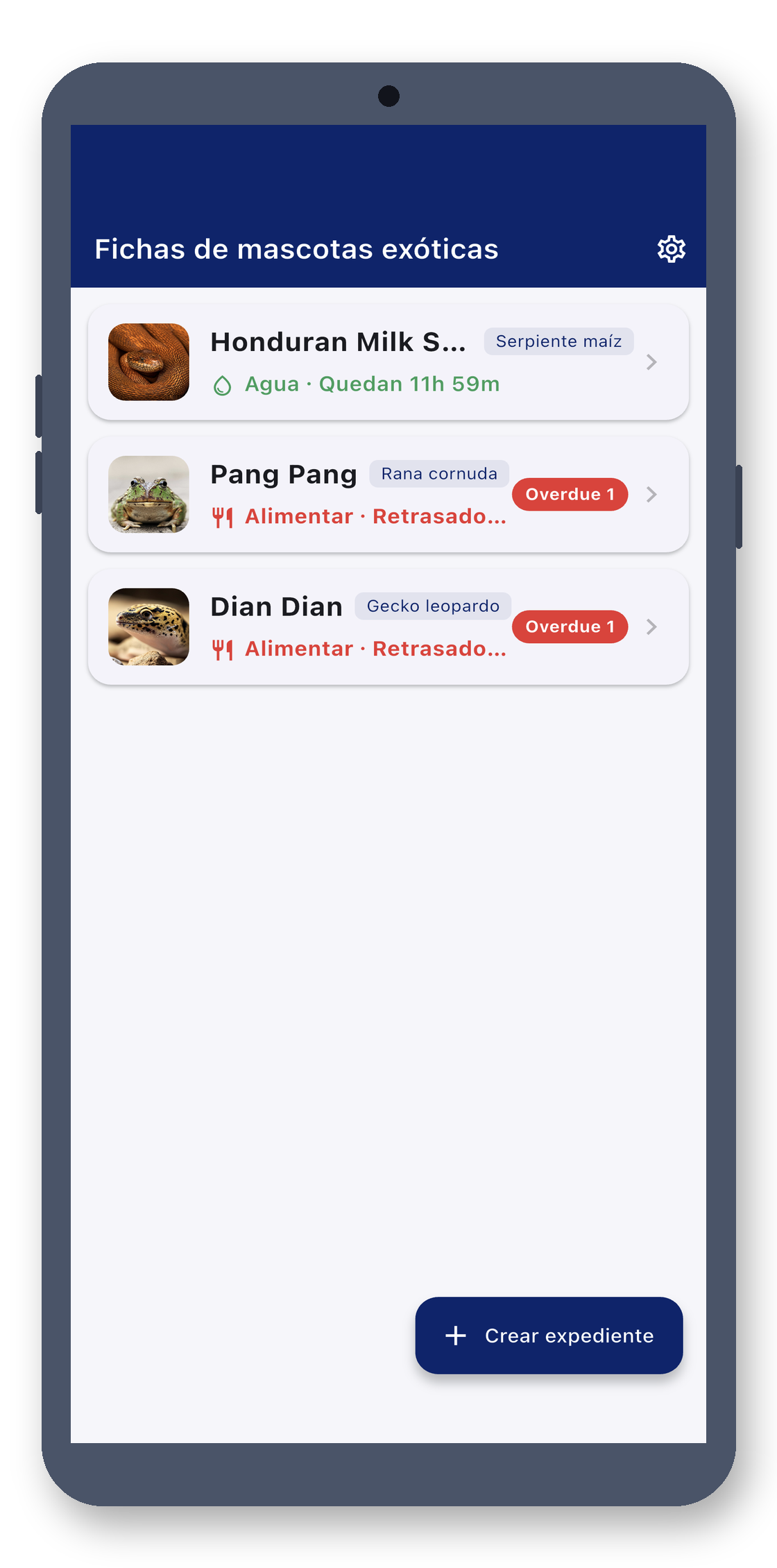 exotic_pet_log 01_home screenshot