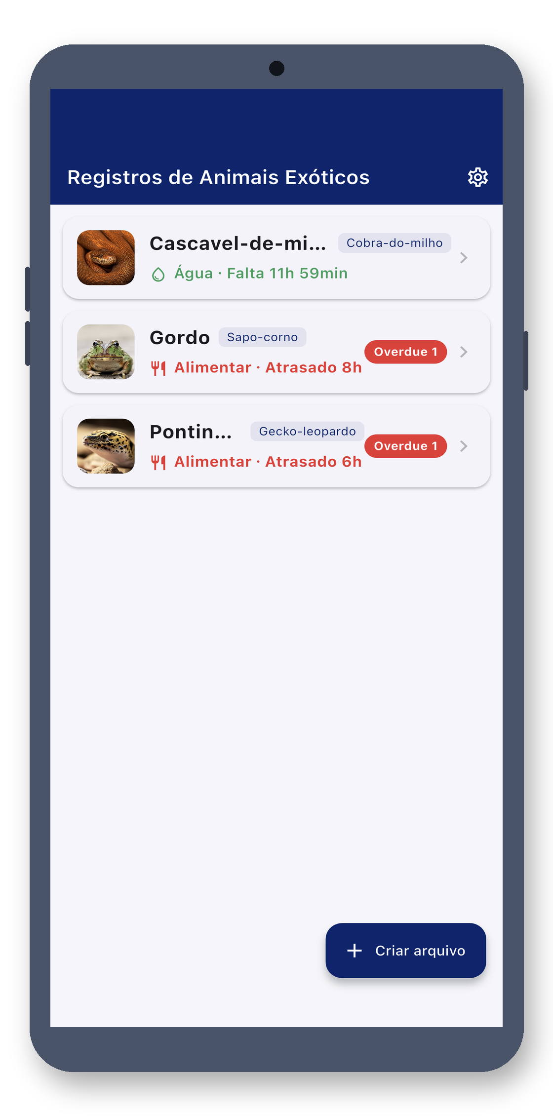 exotic_pet_log 01_home screenshot